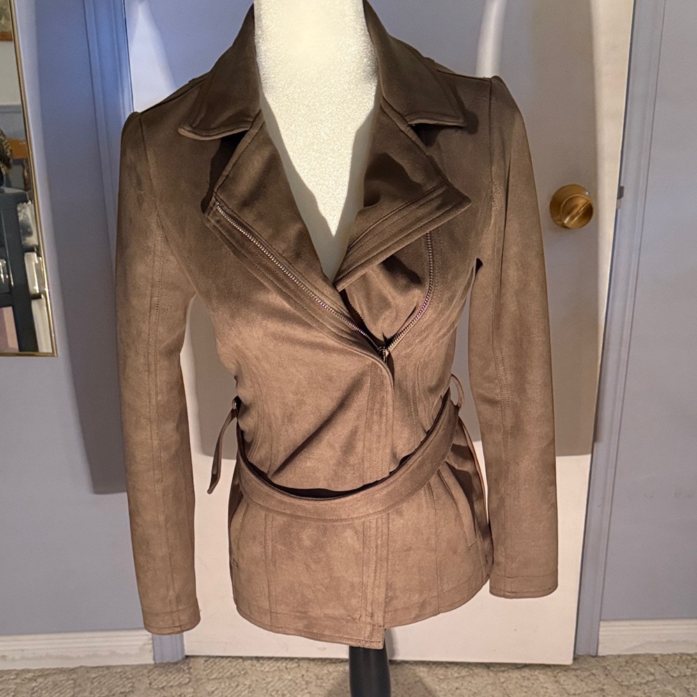 Olive Green Belted Jacket suede